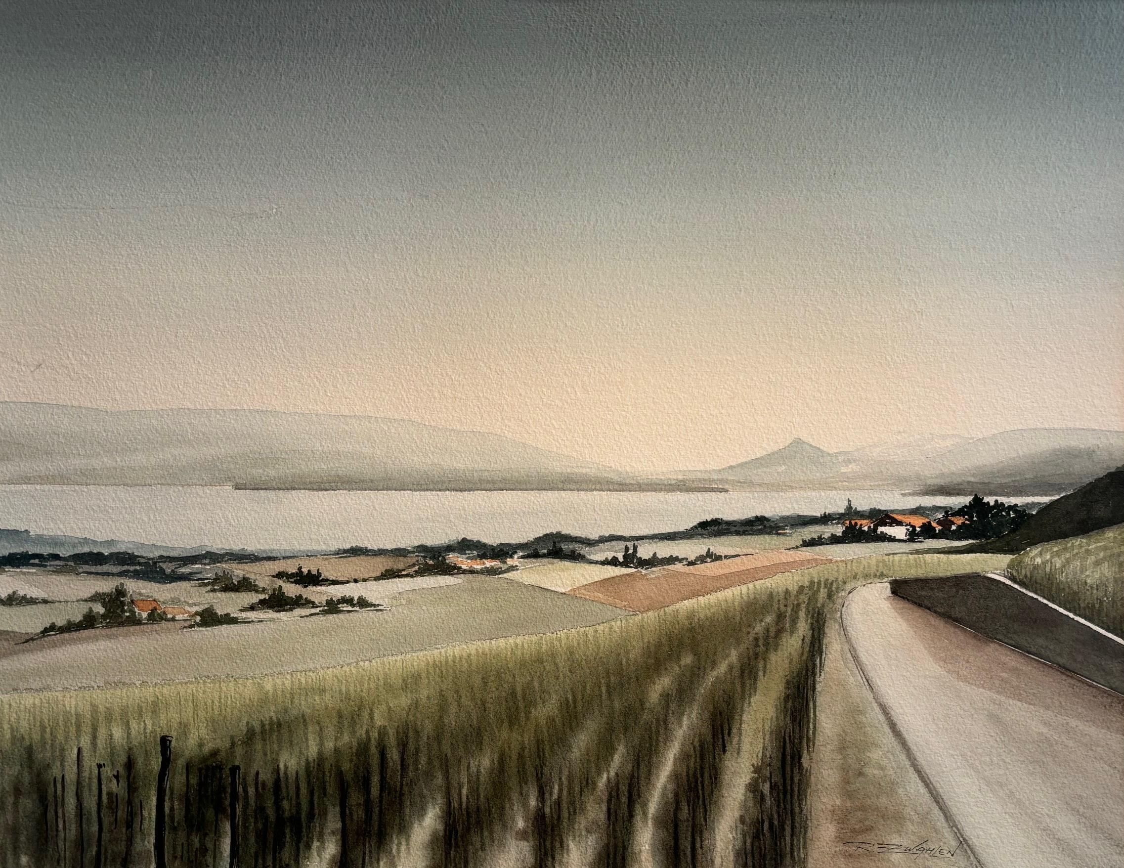 "Sur la côte vaudoise, Suisse" de René Zwahlen - Aquarelle 44x57 cm