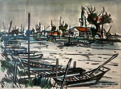 "Palavas 1972, France" by Roger Ferroro - Watercolor 56x74 cm
