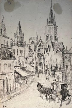 Kutsche zur Kirche von Benjamin II. Vautier - Graphit auf Papier - 20x15 cm