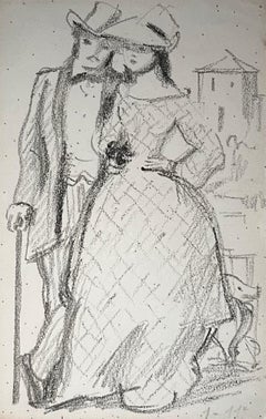Giovane coppia di Benjamin II Vautier - Grafite su carta - 19x13 cm