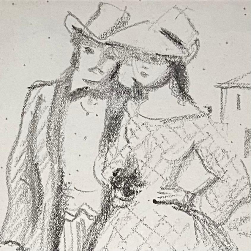 Young Couple by Benjamin II Vautier - Graphite on paper - 19x13 cm For Sale 1