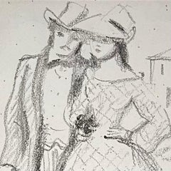 Young Couple by Benjamin II Vautier - Graphite on paper - 19x13 cm