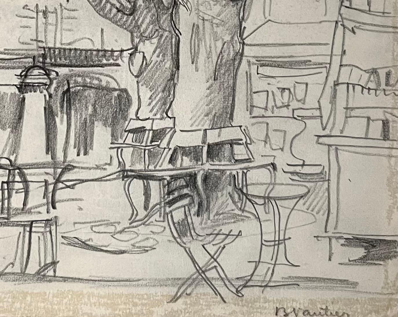 The Buvette by Benjamin II Vautier - Graphite on paper - 19x21 cm For Sale 1