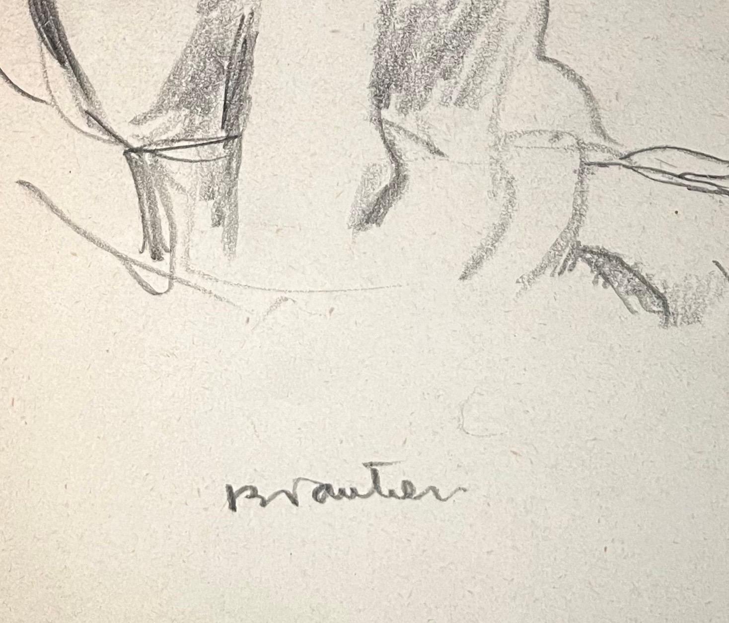 Thoughtful Woman by Benjamin II Vautier - Graphite on paper - 21x16 cm For Sale 3