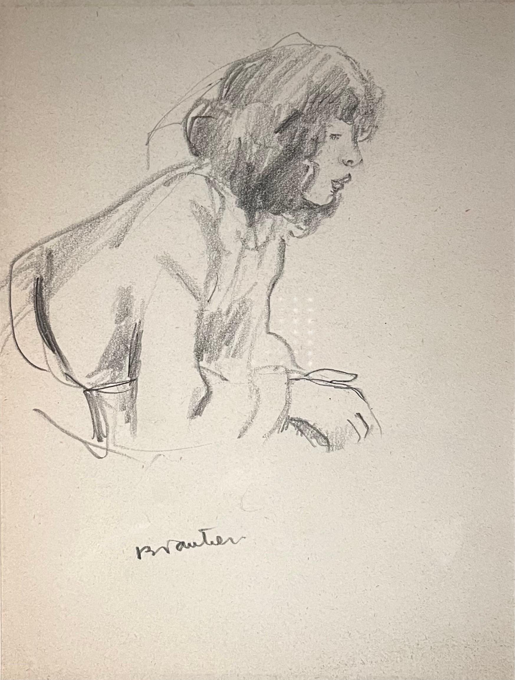 Donna pensierosa di Benjamin II Vautier - Grafite su carta - 21x16 cm