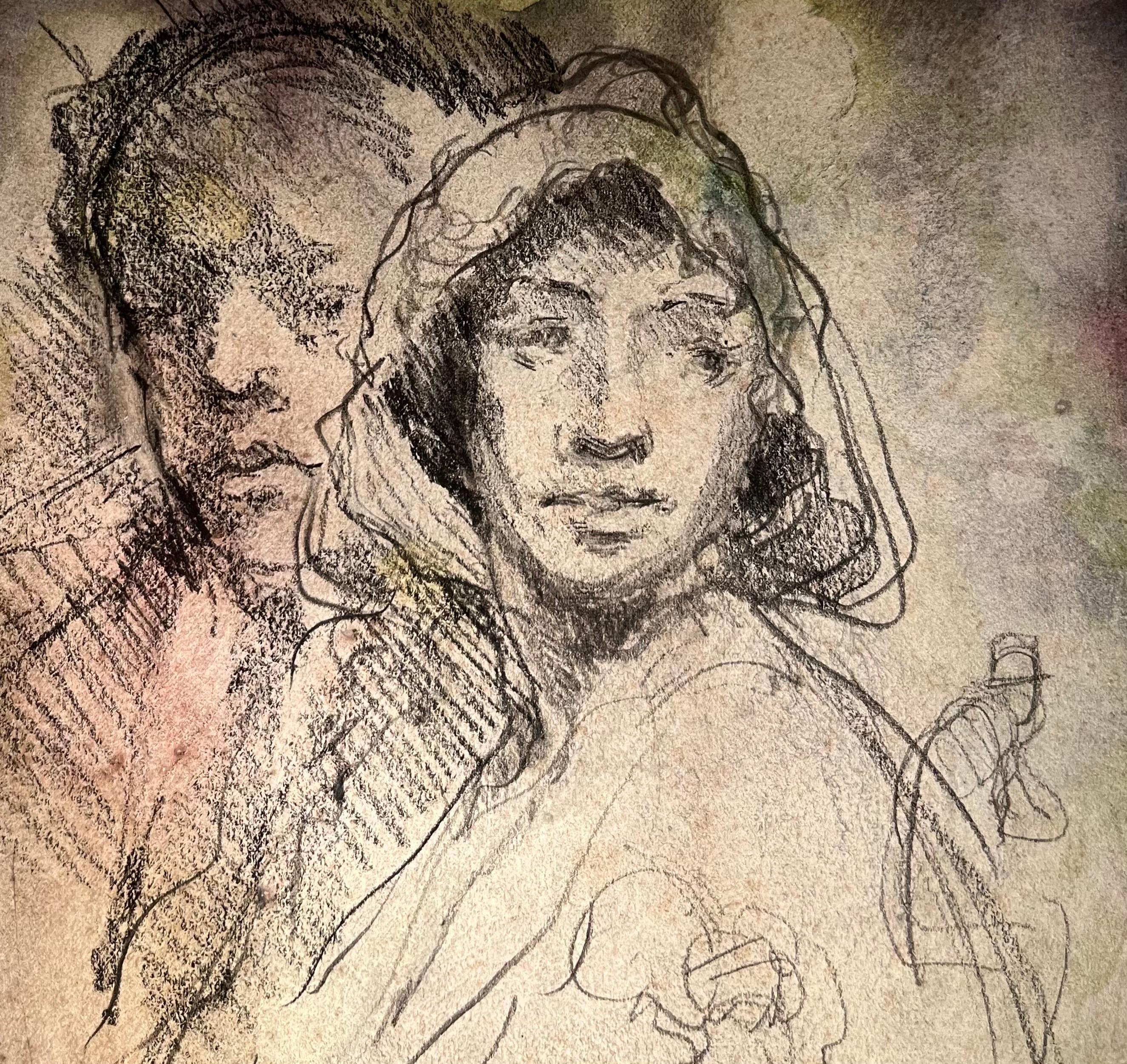 Ritratto di coppia di Otto Vautier - Grafite su carta - 25x18 cm in vendita 1