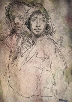 Portrait of Couple by Otto Vautier - Graphite on paper - 25x18 cm