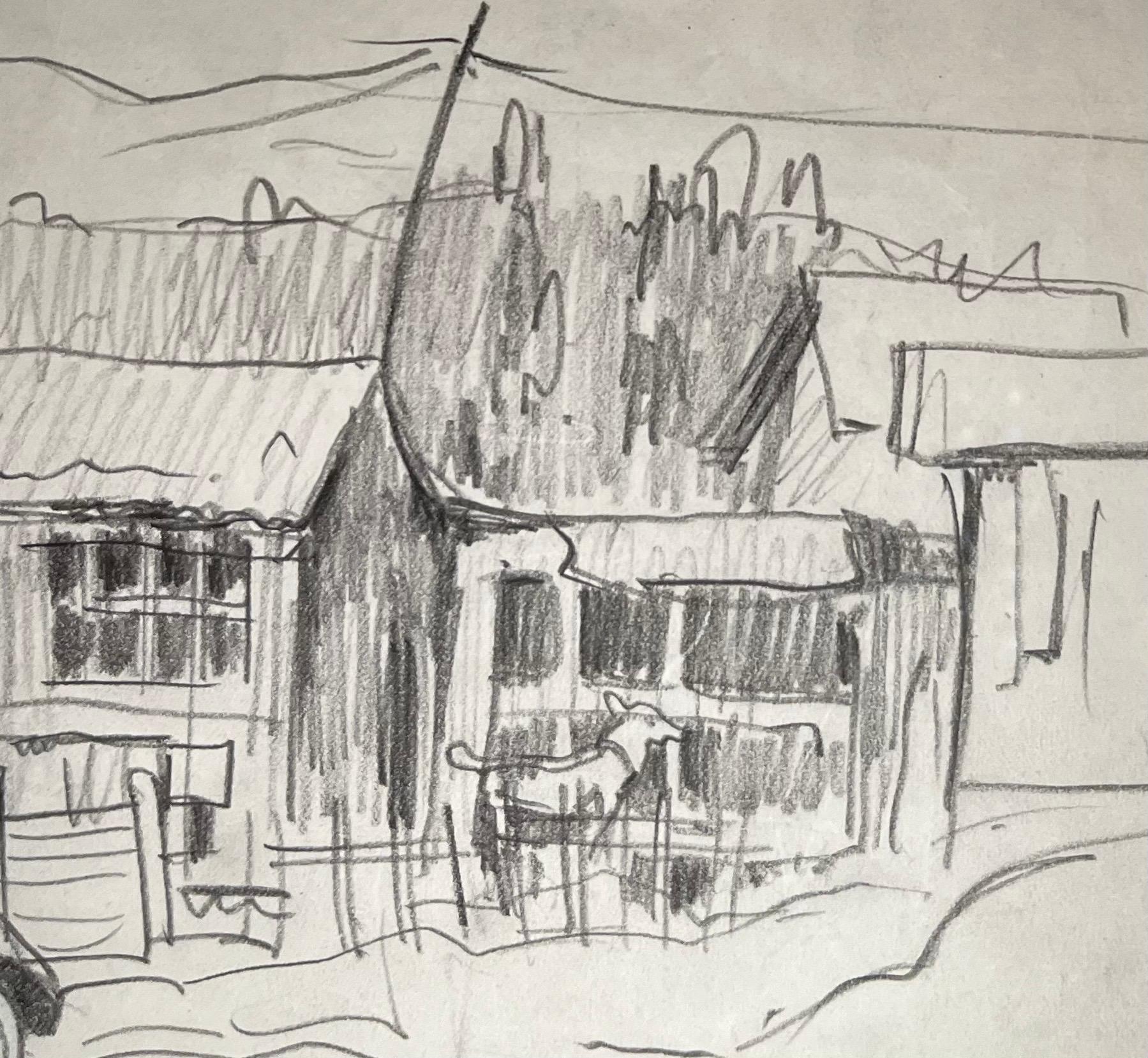 Car in a Village by Benjamin II Vautier - Graphite on Paper - 26x17 cm For Sale 2