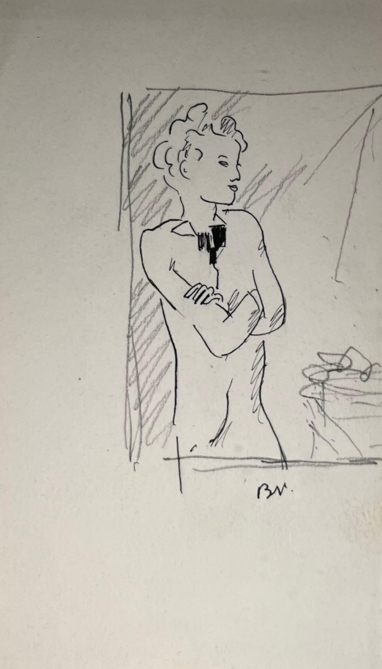 Giovane ragazzo alla finestra di Benjamin II Vautier - Grafite su carta - 18,5x11 cm
