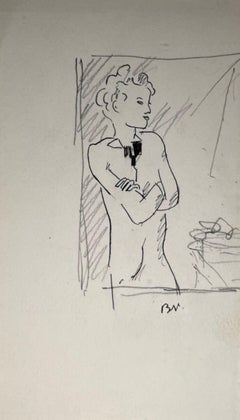 Giovane ragazzo alla finestra di Benjamin II Vautier - Grafite su carta - 18,5x11 cm