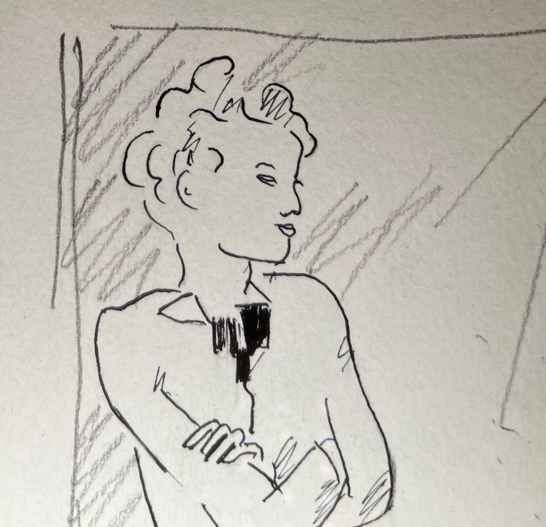 Young Boy at the Window by Benjamin II Vautier - Graphite on Paper - 18.5x11 cm For Sale 1