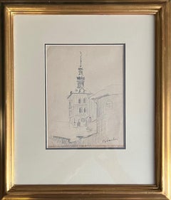 Bell Tower by Benjamin II Vautier - Graphite on Paper - 17x22 cm