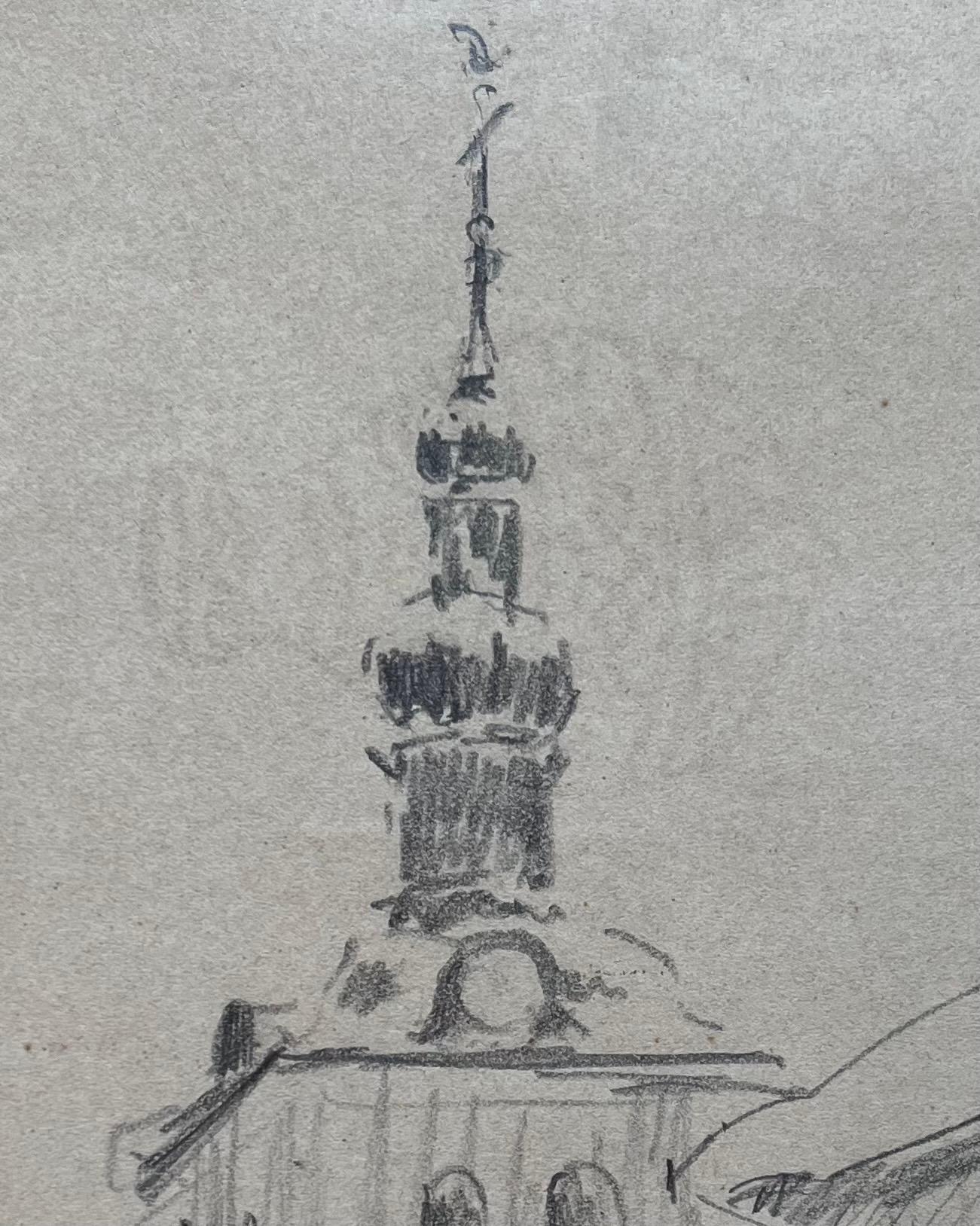 Bell Tower by Benjamin II Vautier - Graphite on Paper - 17x22 cm For Sale 4