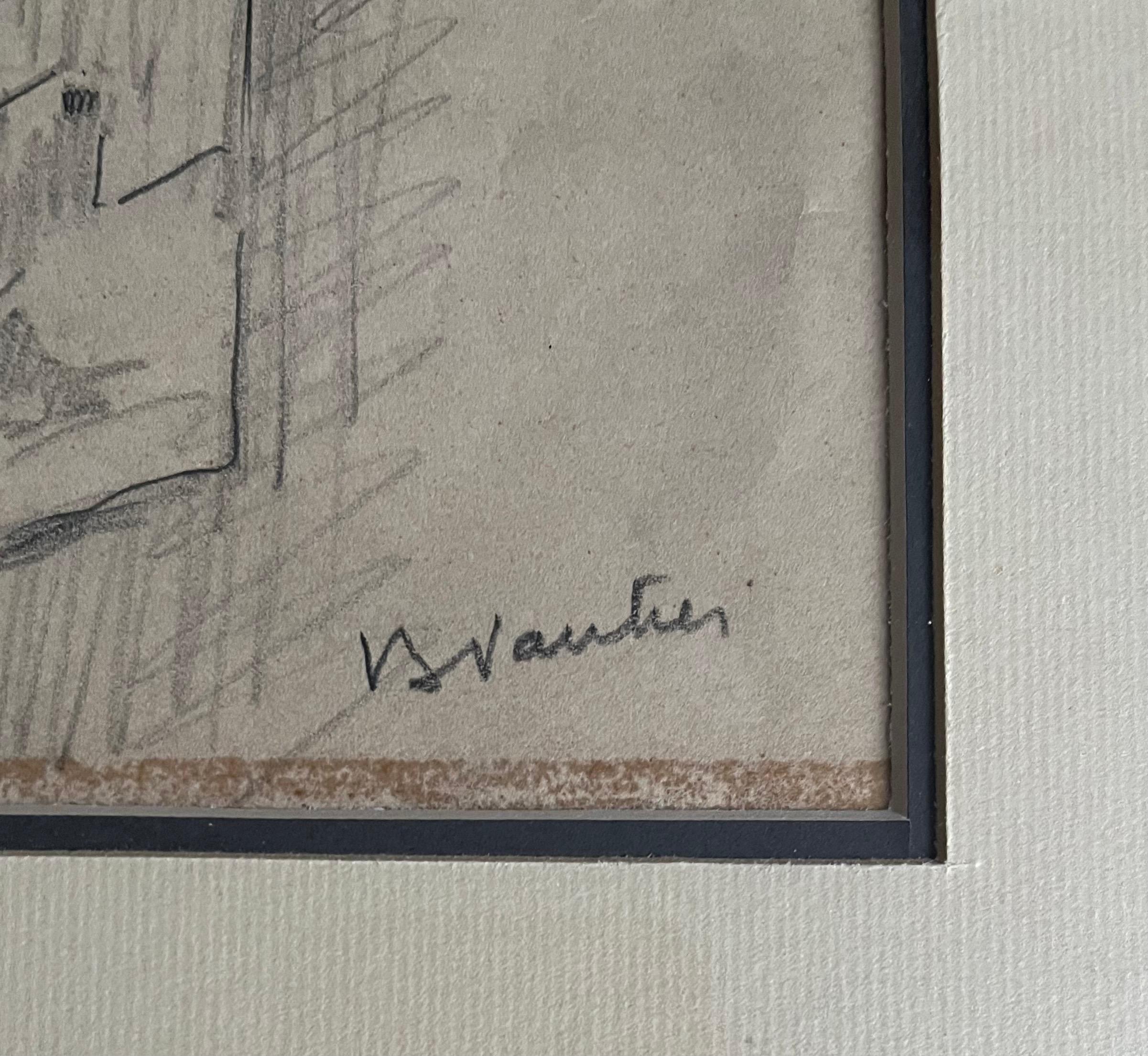 Bell Tower by Benjamin II Vautier - Graphite on Paper - 17x22 cm For Sale 7