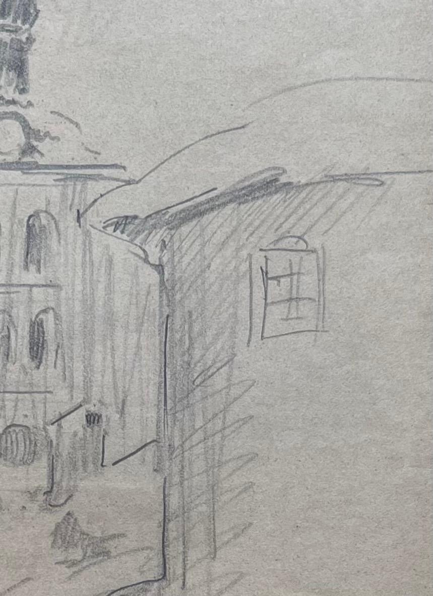 Bell Tower by Benjamin II Vautier - Graphite on Paper - 17x22 cm For Sale 3