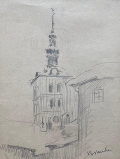 Bell Tower by Benjamin II Vautier - Graphite on Paper - 17x22 cm