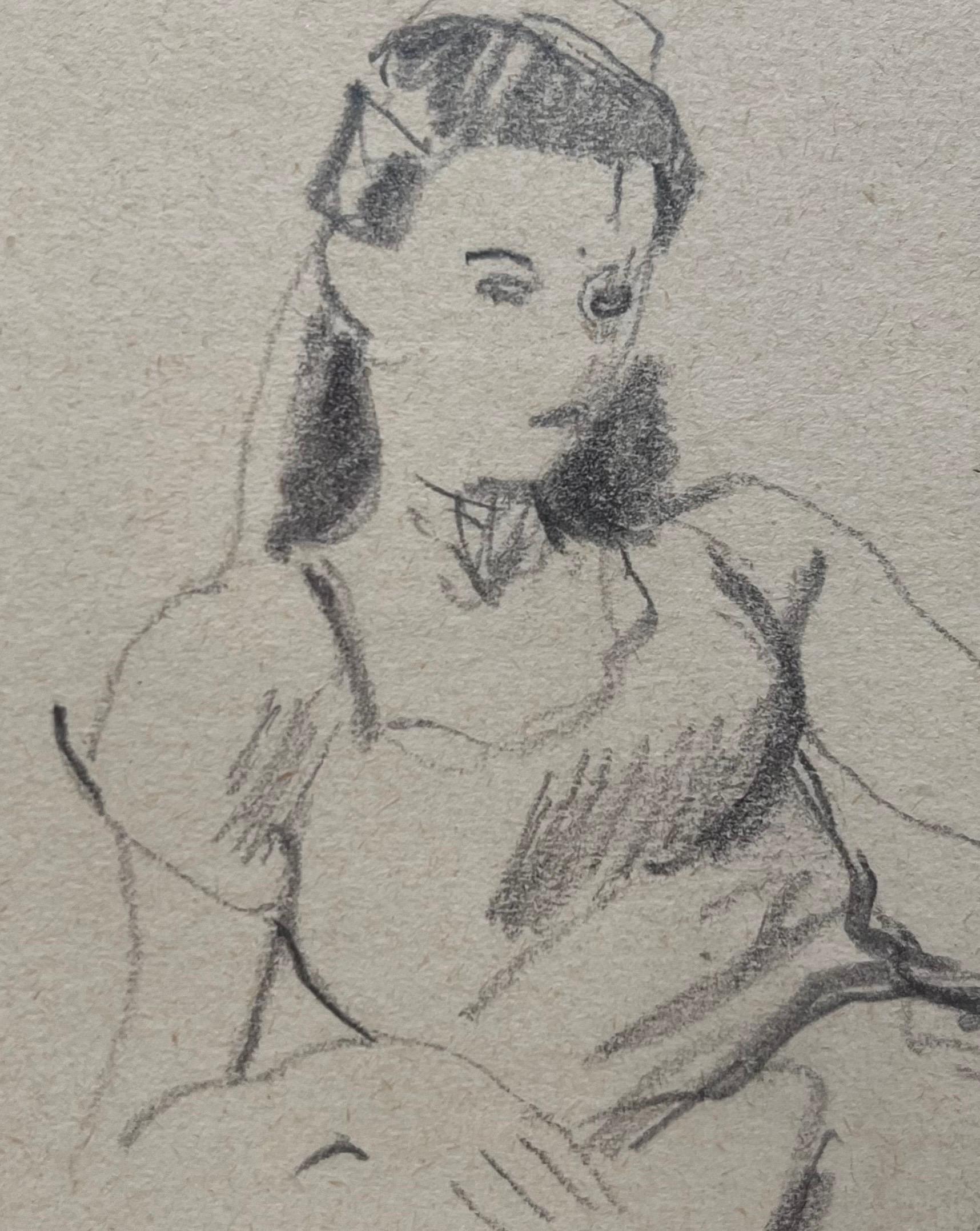 Posing Lady by Benjamin II Vautier - Graphite on Paper - 22x19 cm For Sale 4
