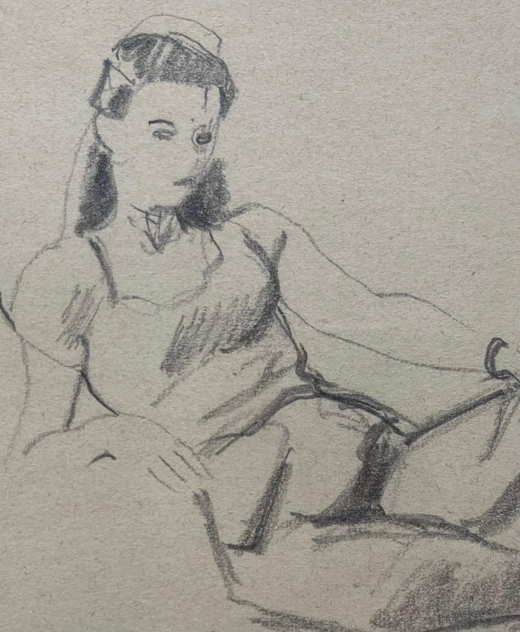 Posing Lady by Benjamin II Vautier - Graphite on Paper - 22x19 cm For Sale 3