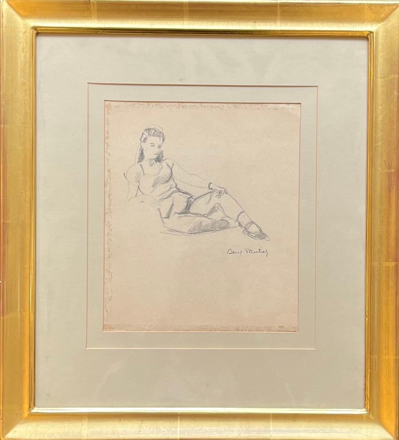 Posing Lady by Benjamin II Vautier - Graphite on Paper - 22x19 cm For Sale 1