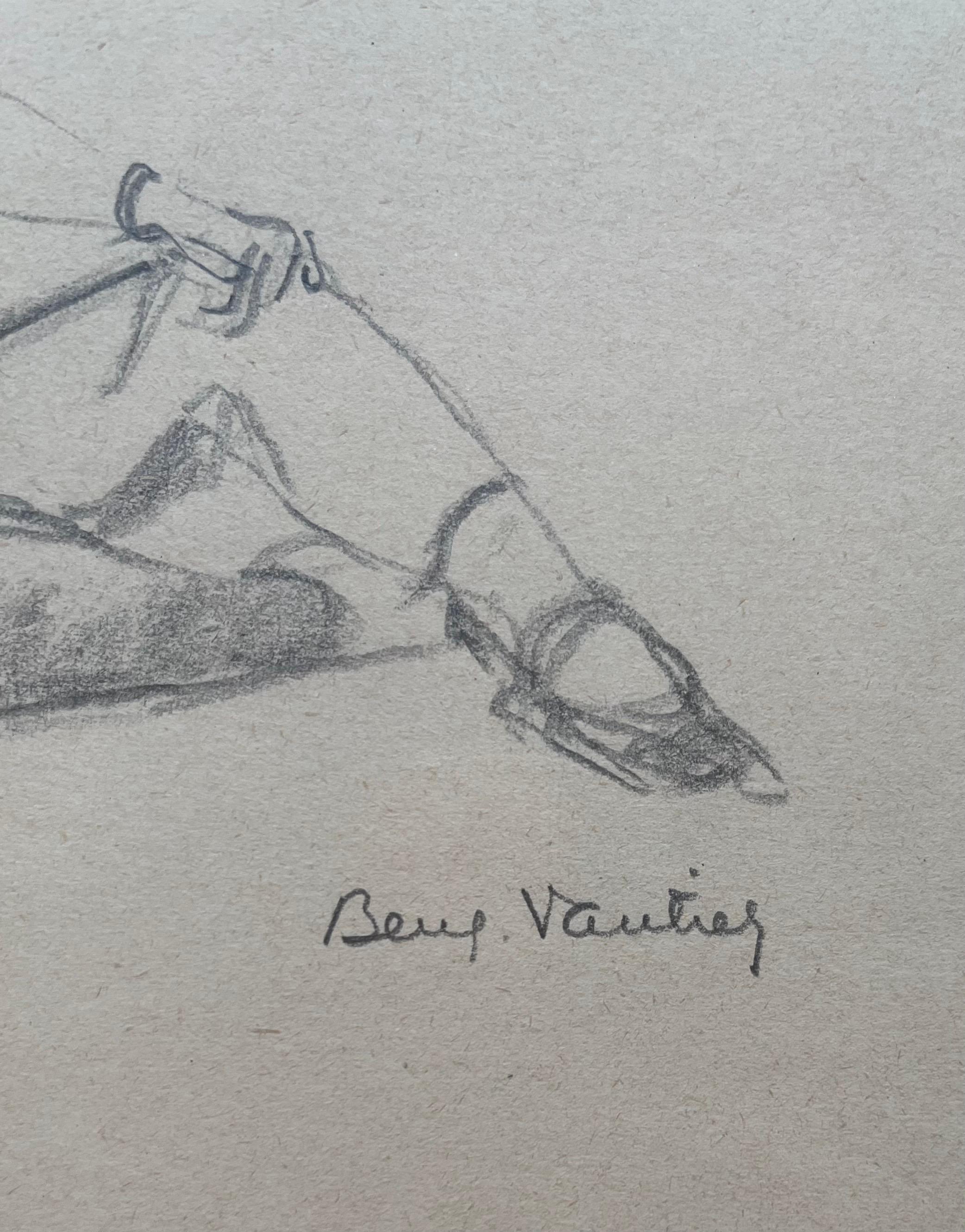 Posing Lady by Benjamin II Vautier - Graphite on Paper - 22x19 cm For Sale 2