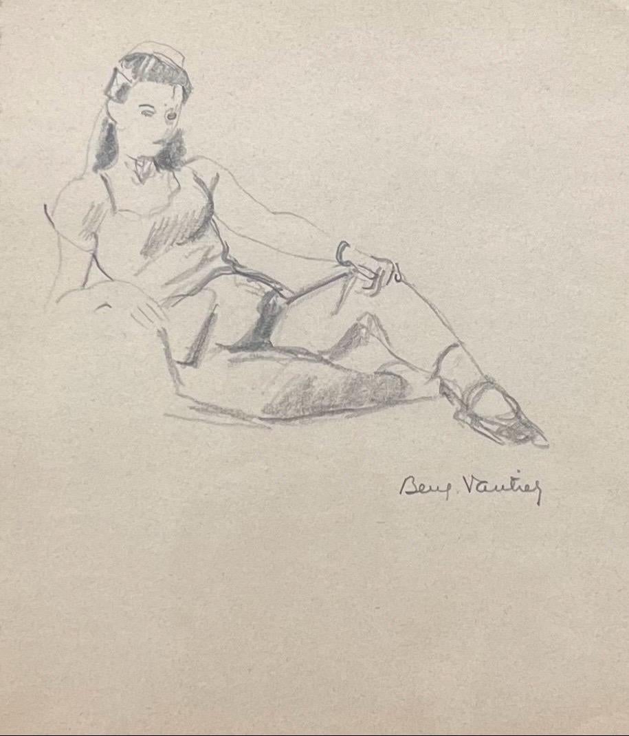Donna in posa di Benjamin II Vautier - Grafite su carta - 22x19 cm