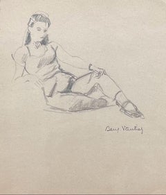 Donna in posa di Benjamin II Vautier - Grafite su carta - 22x19 cm