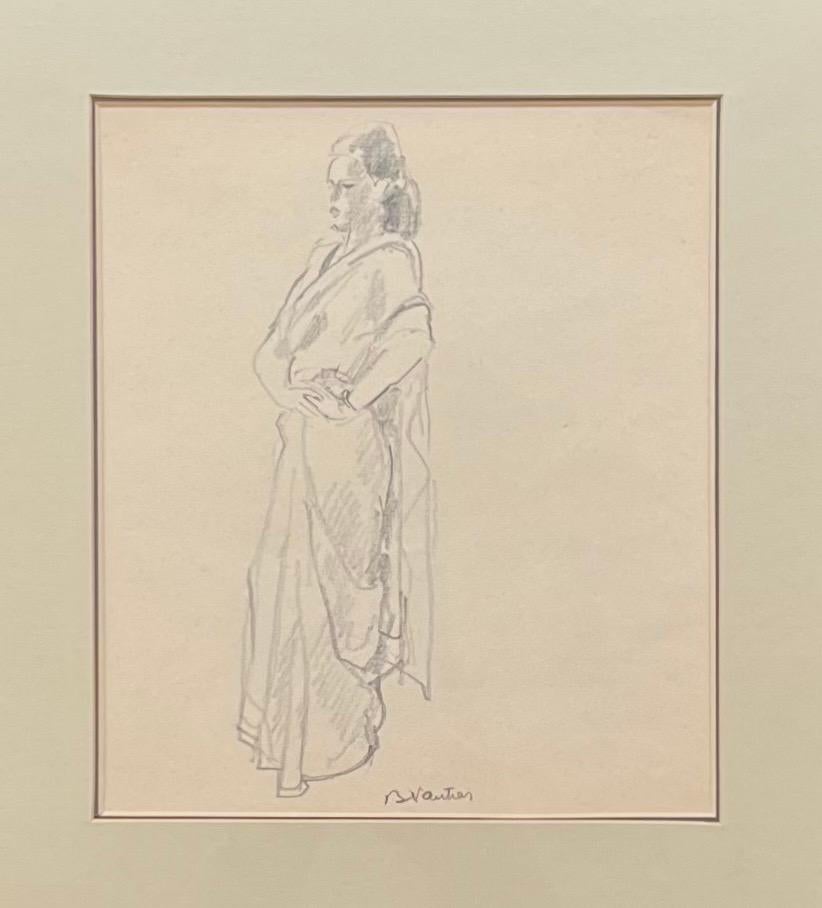 Signora in tunica di Benjamin II Vautier - Grafite su carta - 21,5x19 cm