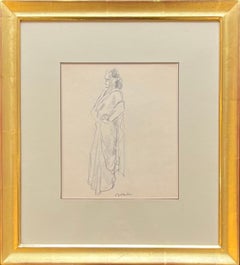 Lady in Tunic by Benjamin II Vautier - Graphite on Paper - 21.5x19 cm