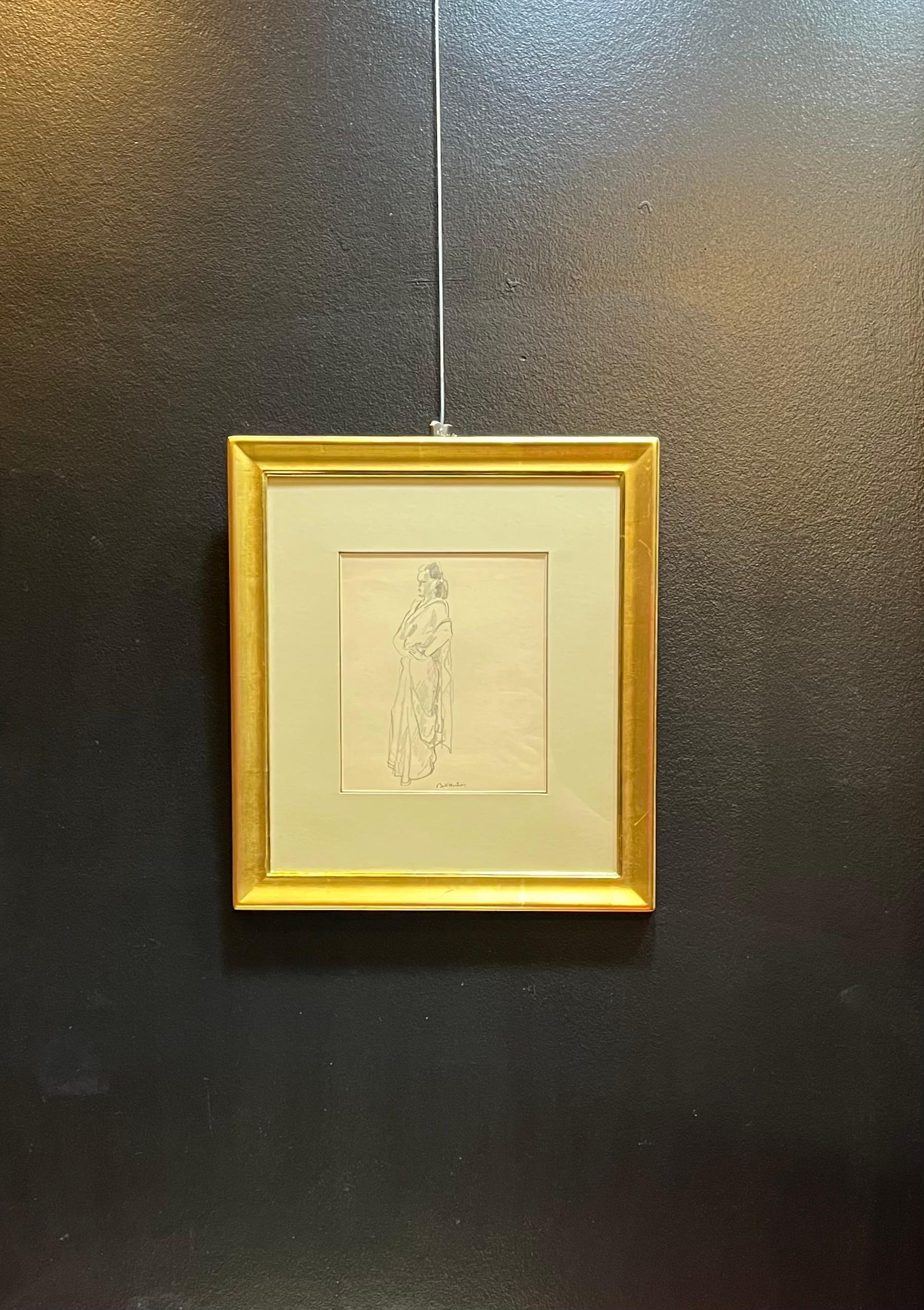 Lady in Tunic by Benjamin II Vautier - Graphite on Paper - 21.5x19 cm For Sale 5