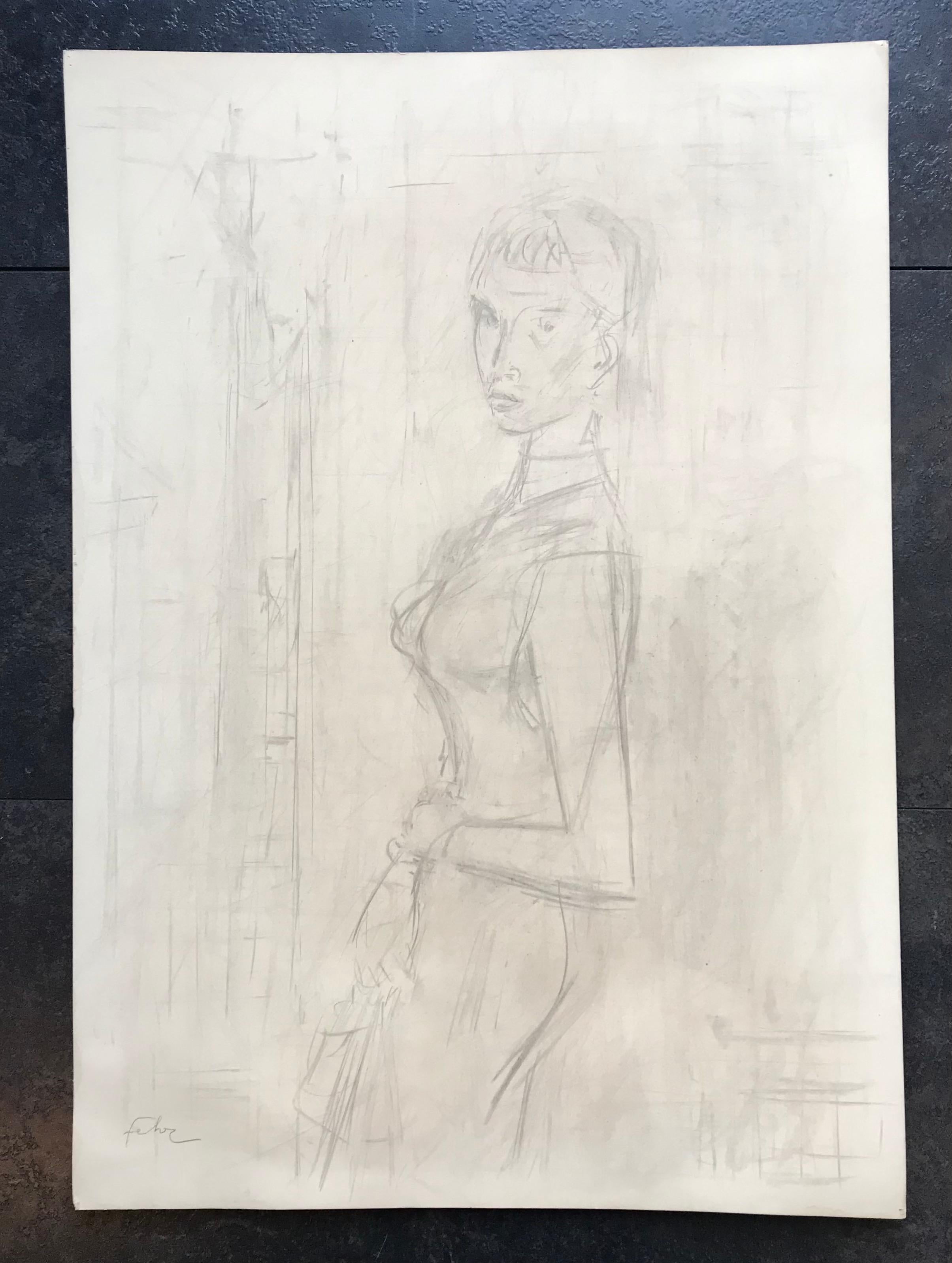 In evening dress by Henri Fehr - Sketch 50x70 cm For Sale 1