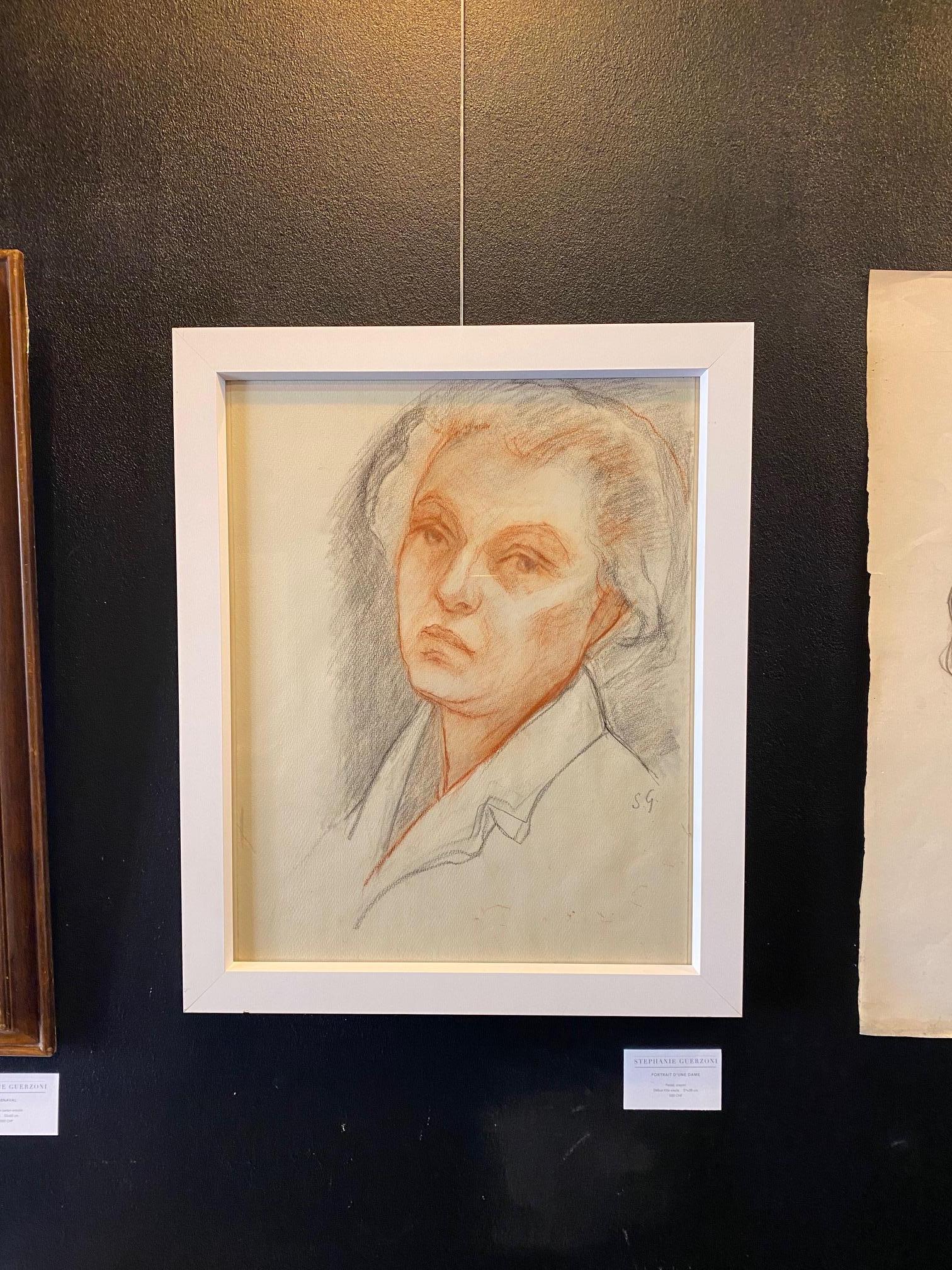 Portrait of a lady by Stephanie Guerzoni - Pastel on paper 38x51 cm For Sale 5