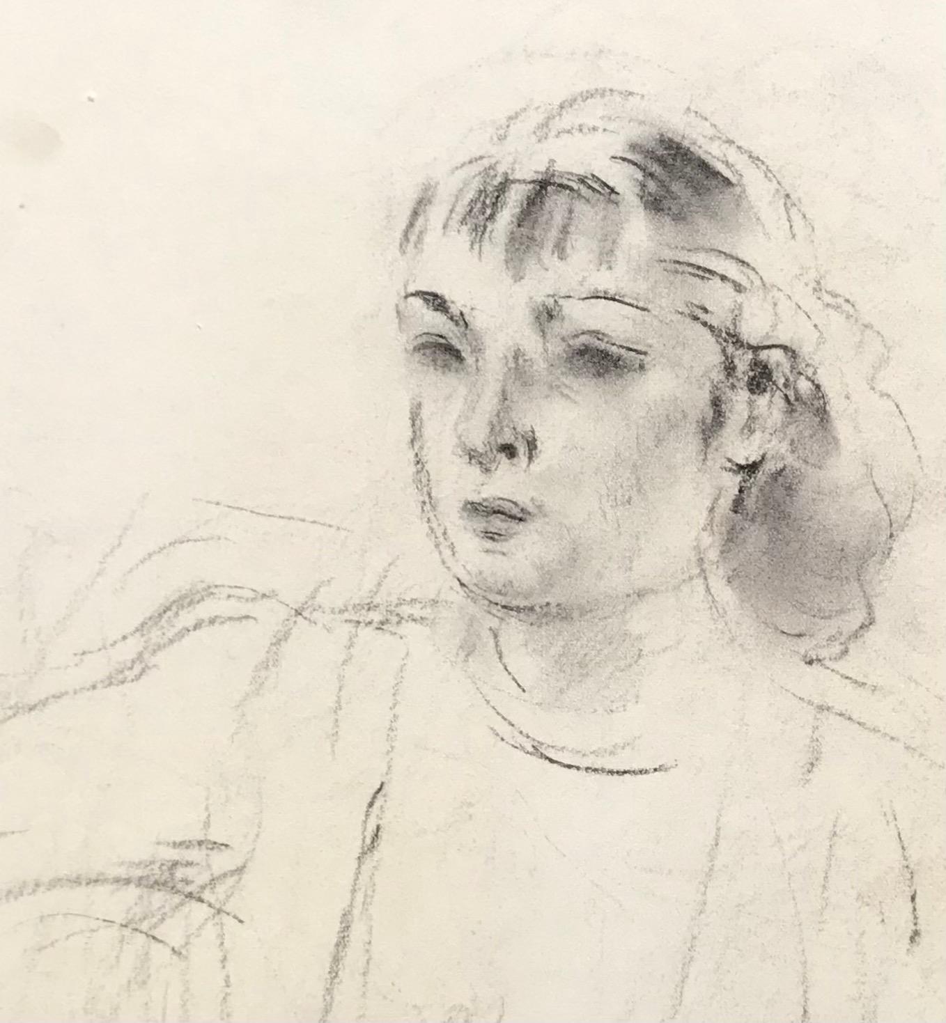 Young woman sitting - Beige Portrait by Henri Fehr 