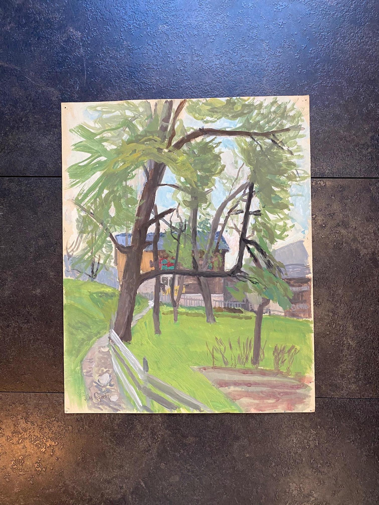 À travers les arbres by Henri Goetz - Gouache on paper 37x47 cm For Sale 1
