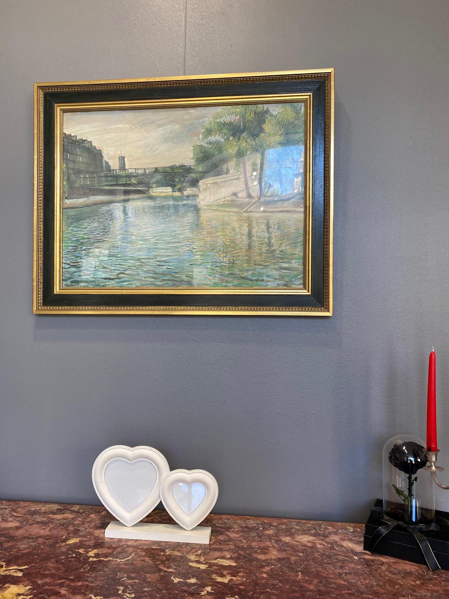 Vue de la Seine by Aurèle Barraud - Gouache on paper 52x71 cm For Sale 2