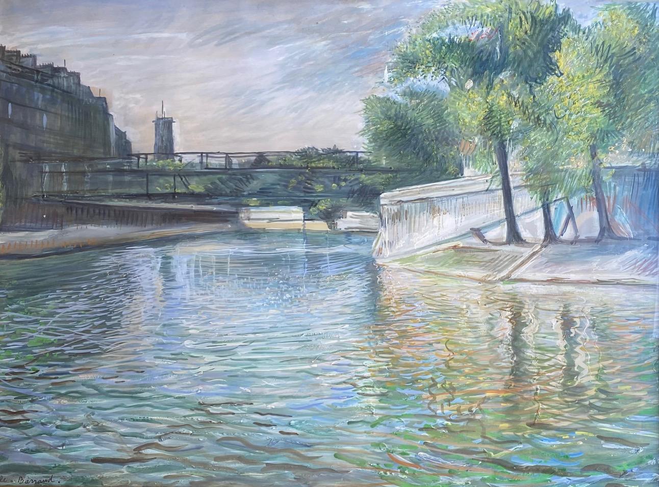 Vue de la Seine by Aurèle Barraud - Gouache on paper 52x71 cm