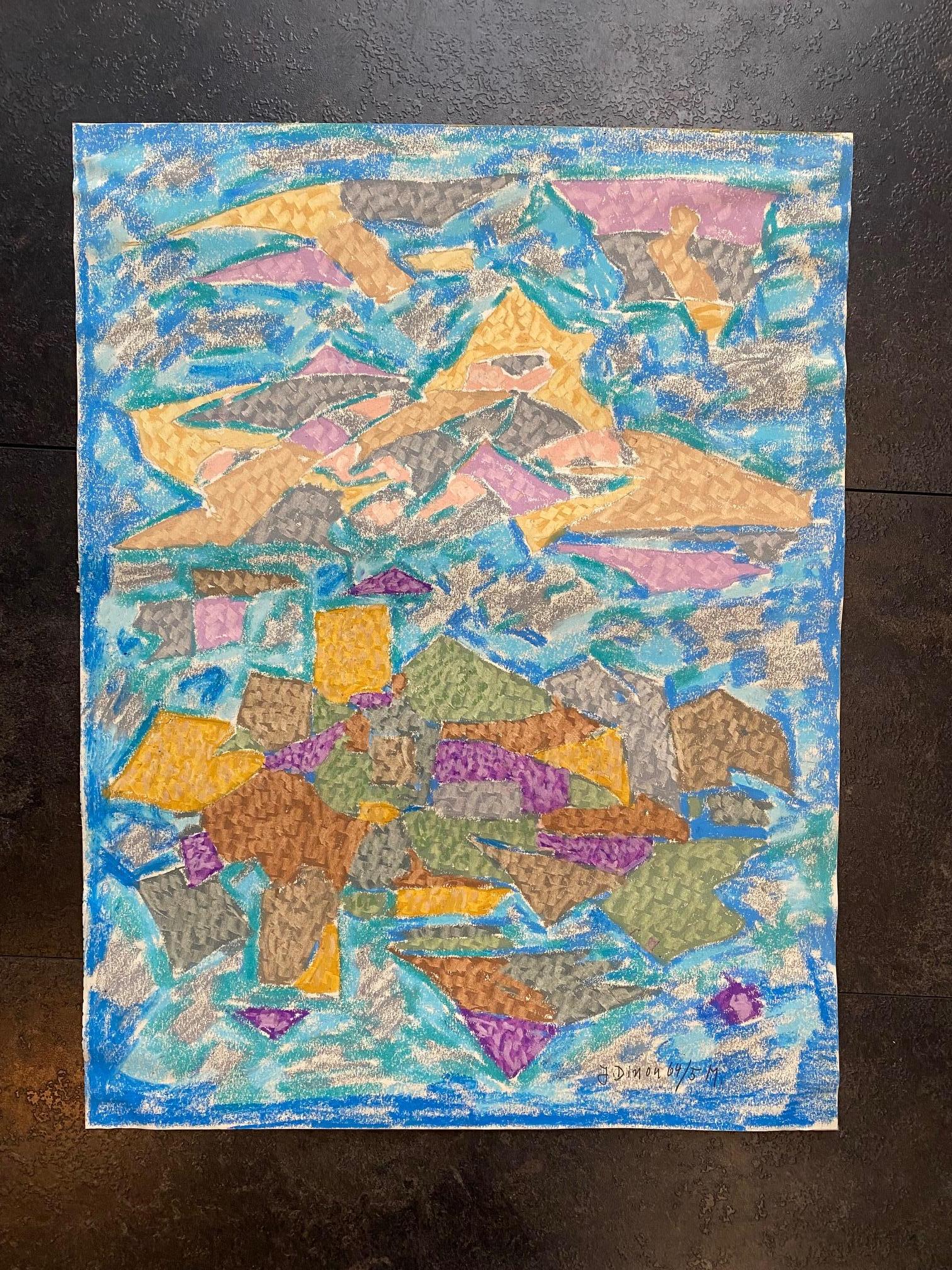 composition abstraite de Julien Dinou - Pastel sur papier 64x49 cm en vente 5