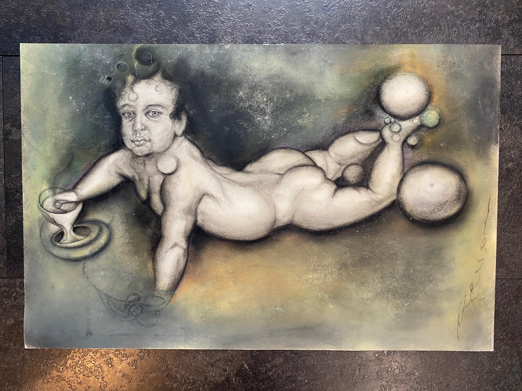 Surrealistische Komposition von José Gerson n°3 - Pastell auf Papier 45x69 cm im Angebot 3