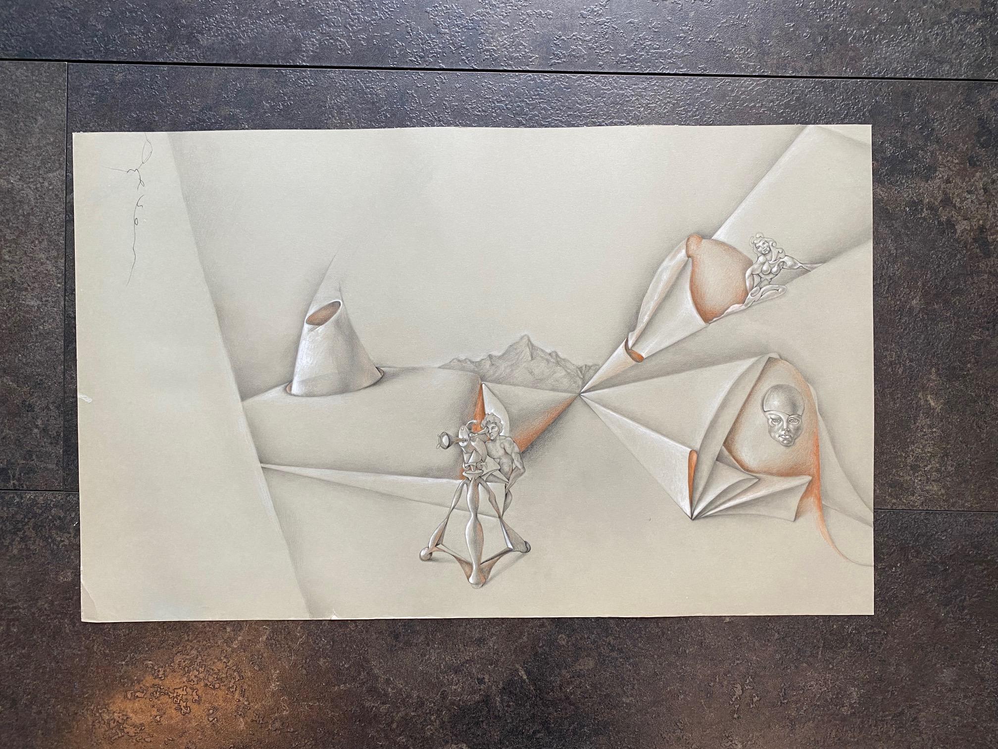 Surrealistische Komposition von José Gerson n°5 - Zeichnung 37x60 cm im Angebot 2