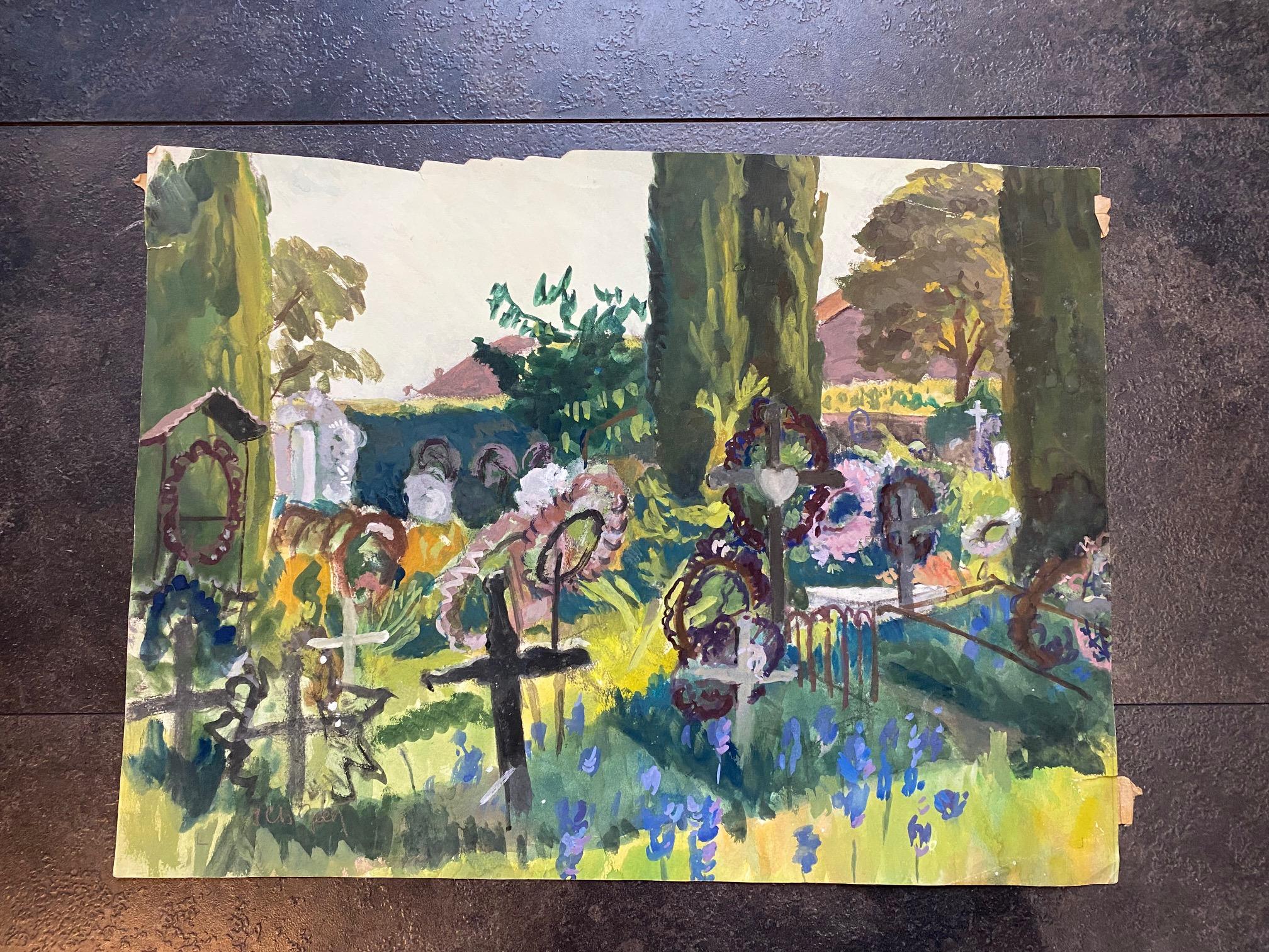 Graveyard by Isaac Charles Goetz - Gouache on paper 39x53 cm For Sale 2