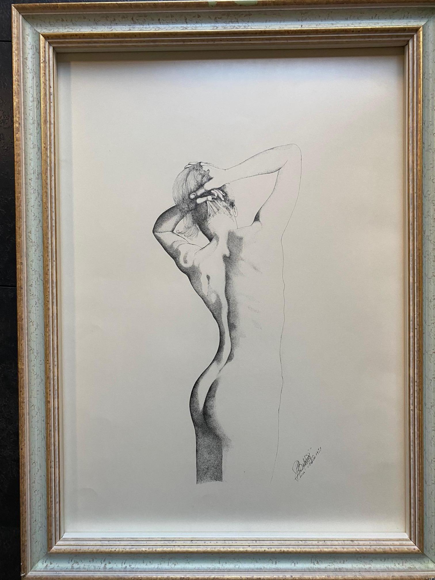 Nude back (1978) - Ink on paper 46x63 cm - Art by Unknown