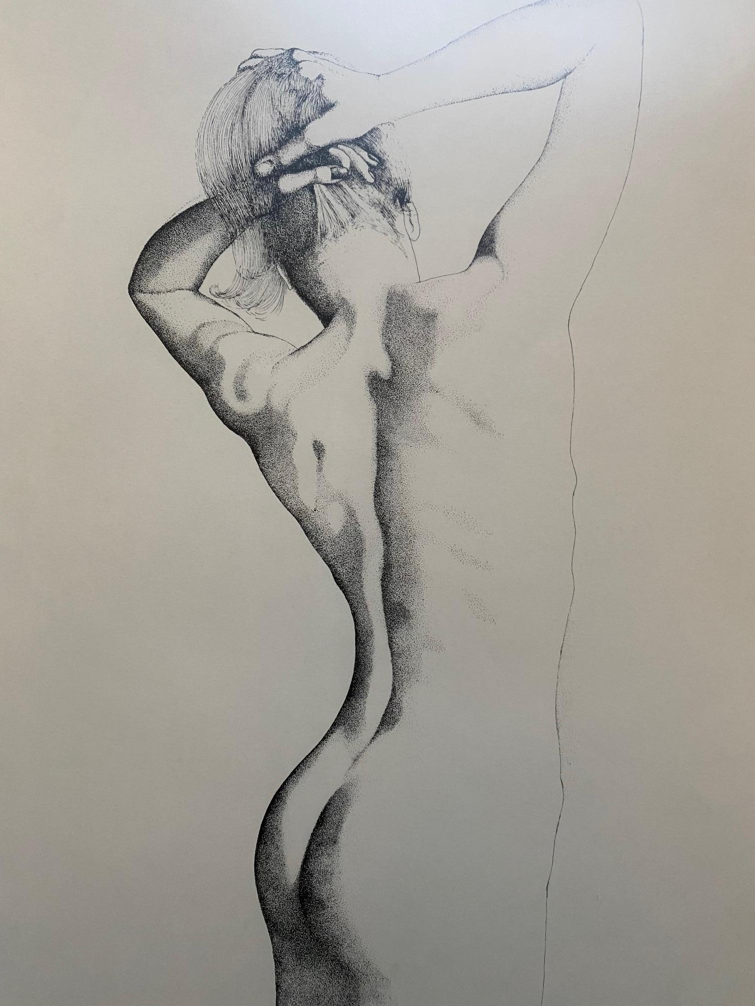 Nude back (1978) - Ink on paper 46x63 cm - Academic Art by Unknown