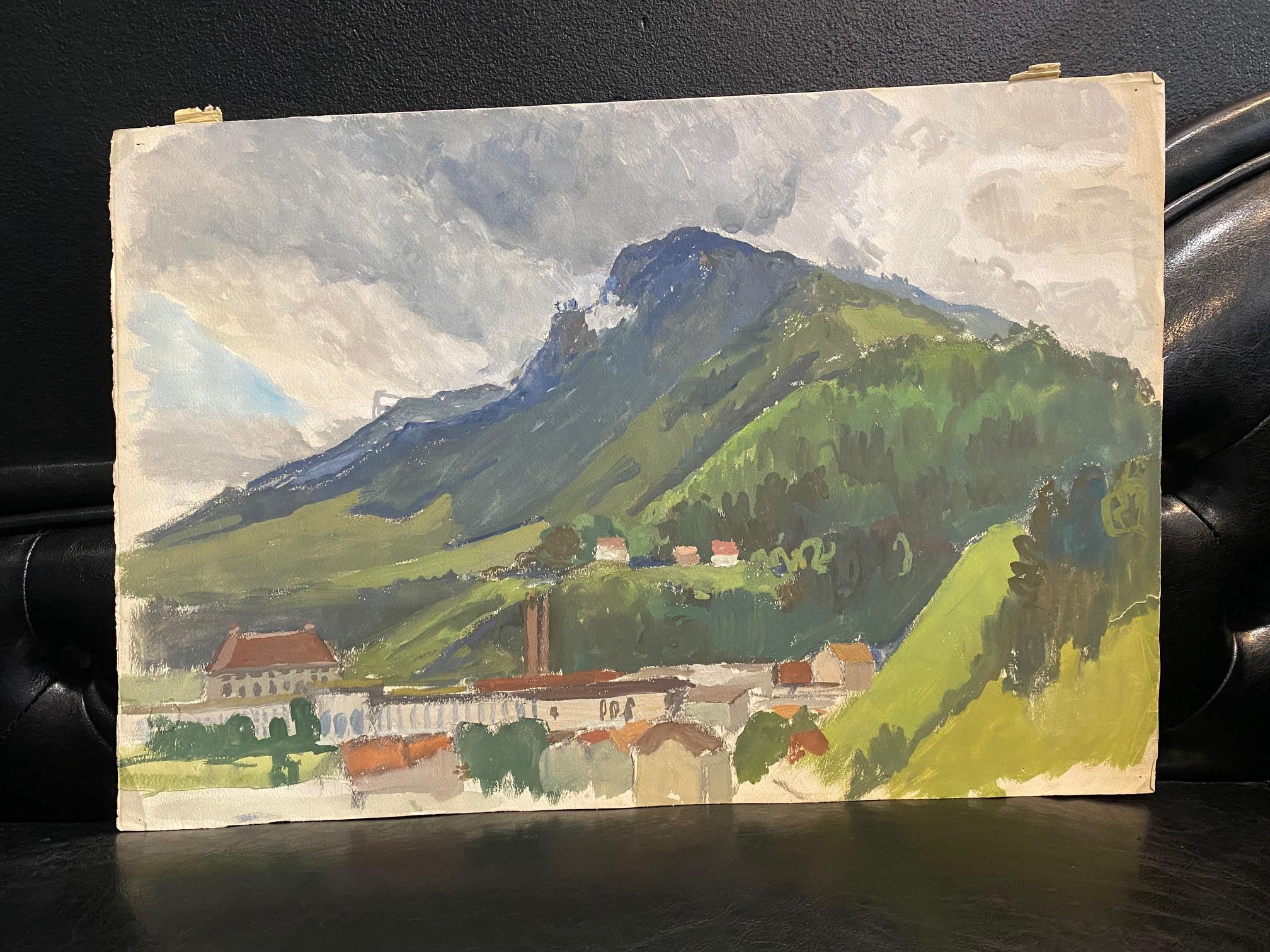 The valley von Charles Goetz - Aquarell 36x54 cm (Grau), Landscape Art, von Isaac Charles Goetz