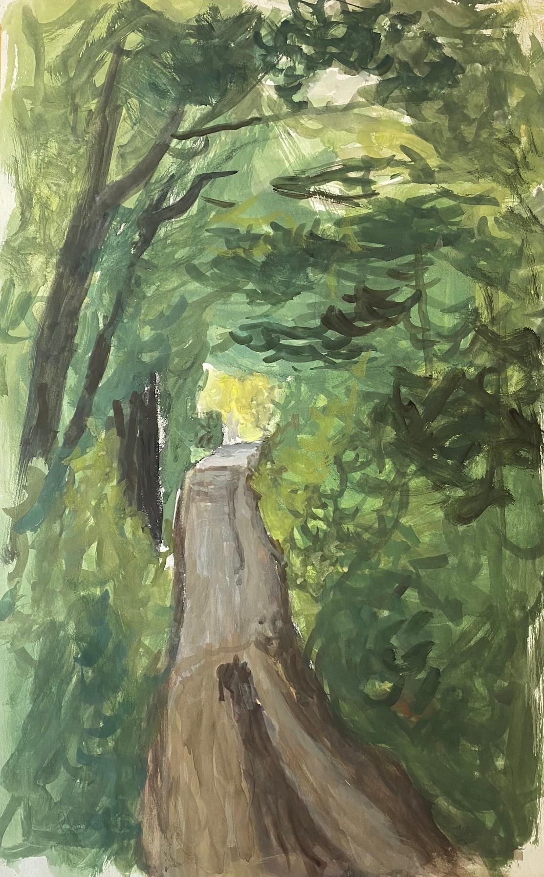 Isaac Charles Goetz Landscape Art - Path under the woods by Charles Goetz - Watercolor 37x56 cm