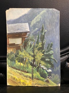 Trees and mazot de Charles Goetz - Aquarelle 35x50 cm