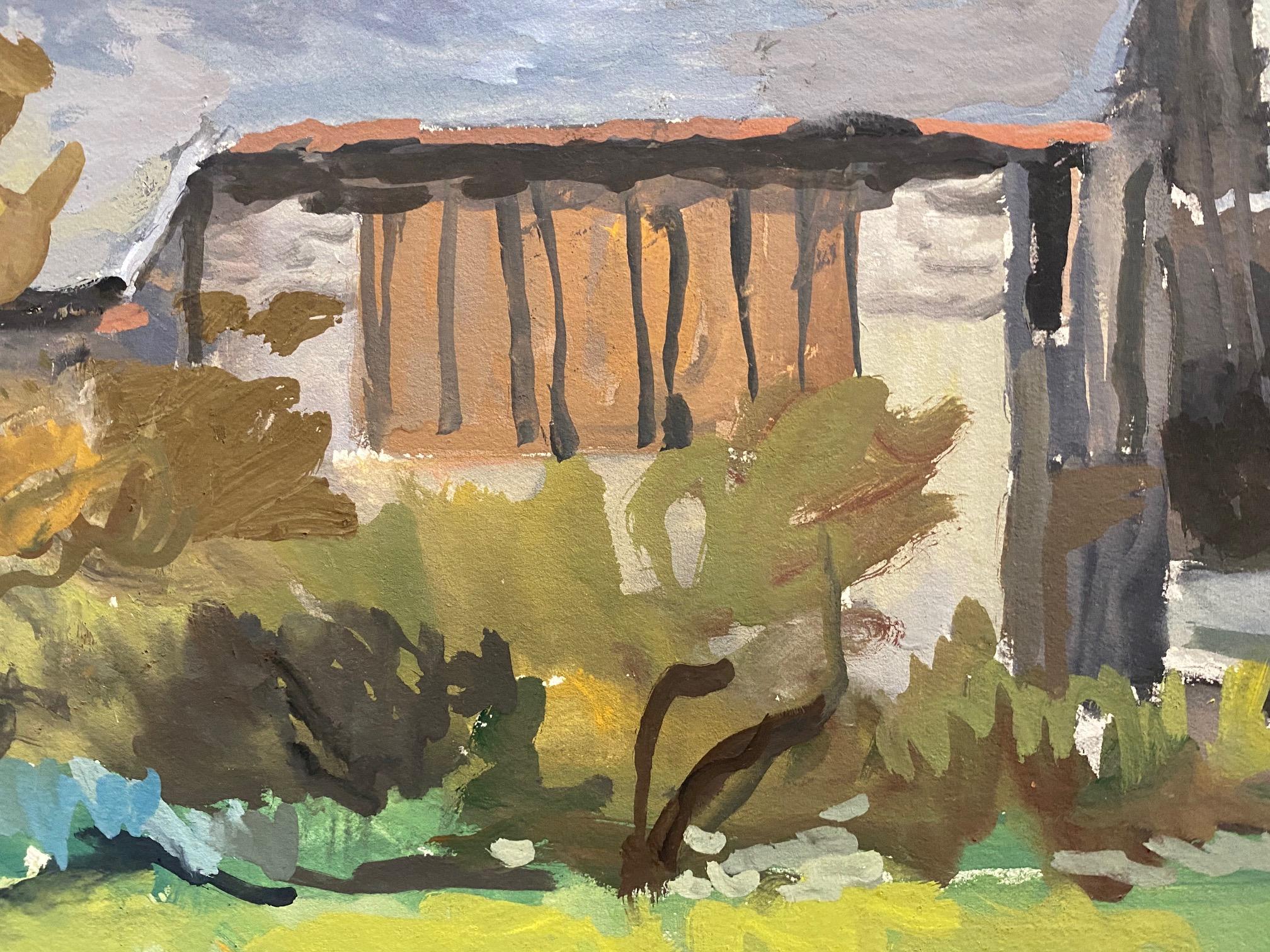 Vista de la granja de Charles Goetz - Acuarela 27x34 cm - Landscape Art Marrón de Isaac Charles Goetz