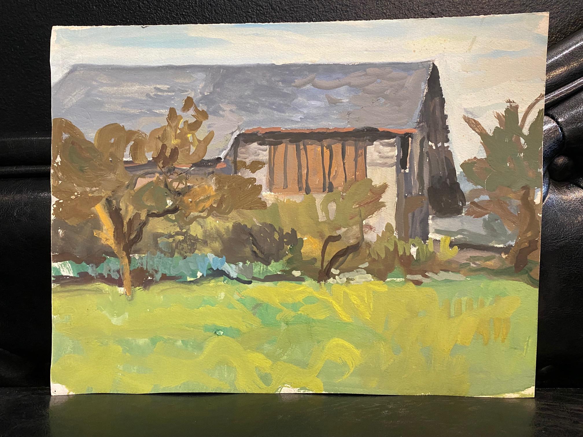 Vista de la granja de Charles Goetz - Acuarela 27x34 cm - Art Moderno de Isaac Charles Goetz