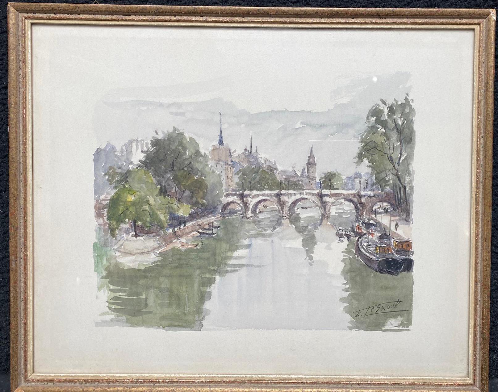 Paris Bridge, France by Emile Lesaout - Watercolor on paper 23x28 cm 1