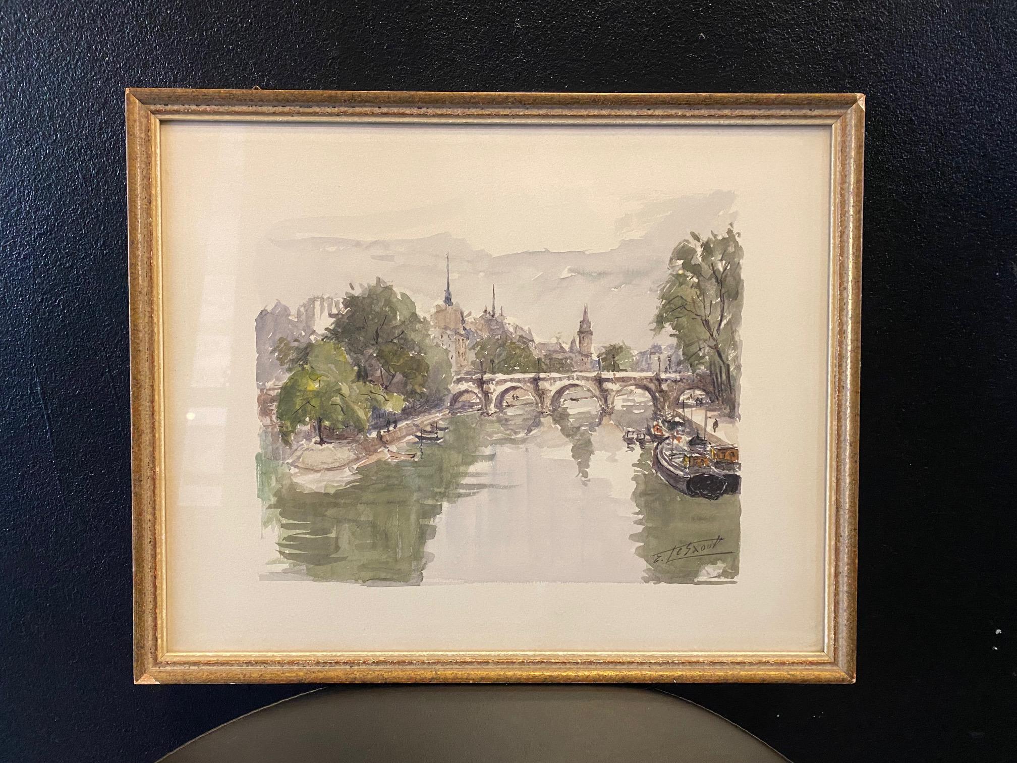 Paris Bridge, France by Emile Lesaout - Watercolor on paper 23x28 cm 4