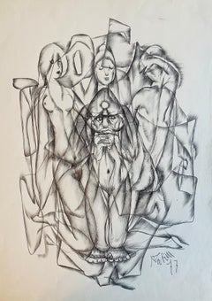 The temptation of Saint Anthony (1977) de Vivaldo Martini - Drawing 36x49 cm