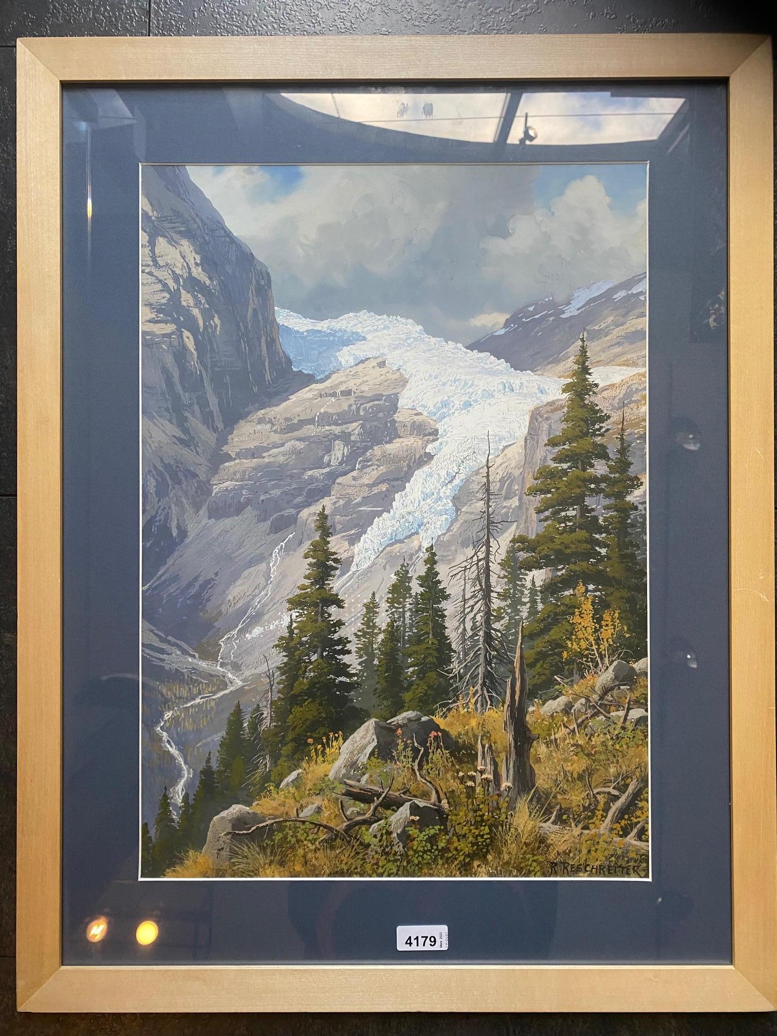 Glacier by Rudolf Reschreiter - Gouache on paper 35x50 cm For Sale 1